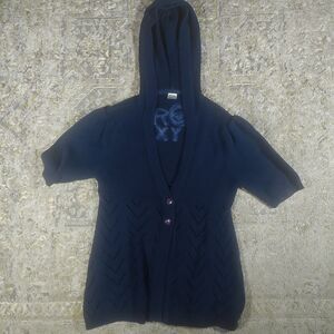 Roxy Hooded Cardigan Sweater Y2K Style Knit Button Heart M